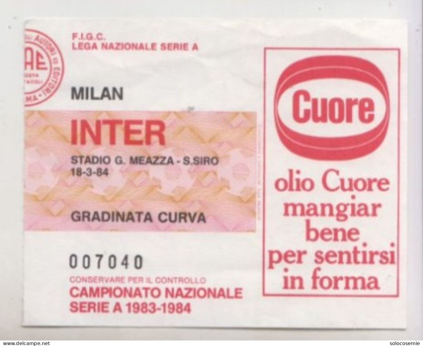 1983/84  INTER - MILAN #  Calcio  #  Ingresso  Stadio / Ticket  - 007040 (F) - Tickets D'entrée