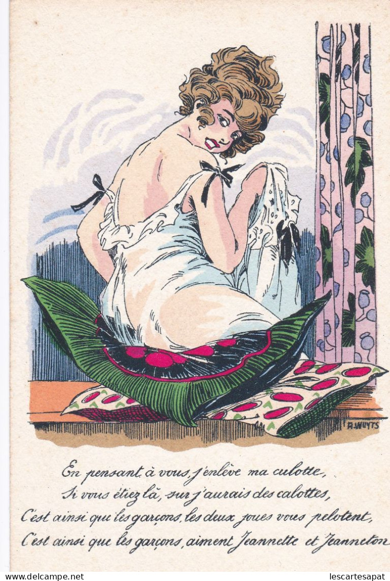 Fantaisies Parisiennes Aquarellées  . A. Wuyts (Femme Dénudée ) Série 53 "en Pensant à Vous" - Wuyts