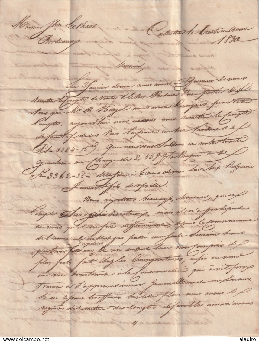 1830 KWIV - lettre en français 3 pages de CALCUTTA, Inde vers BORDEAUX, France - PAYS D' OUTREMER PAR NANTES