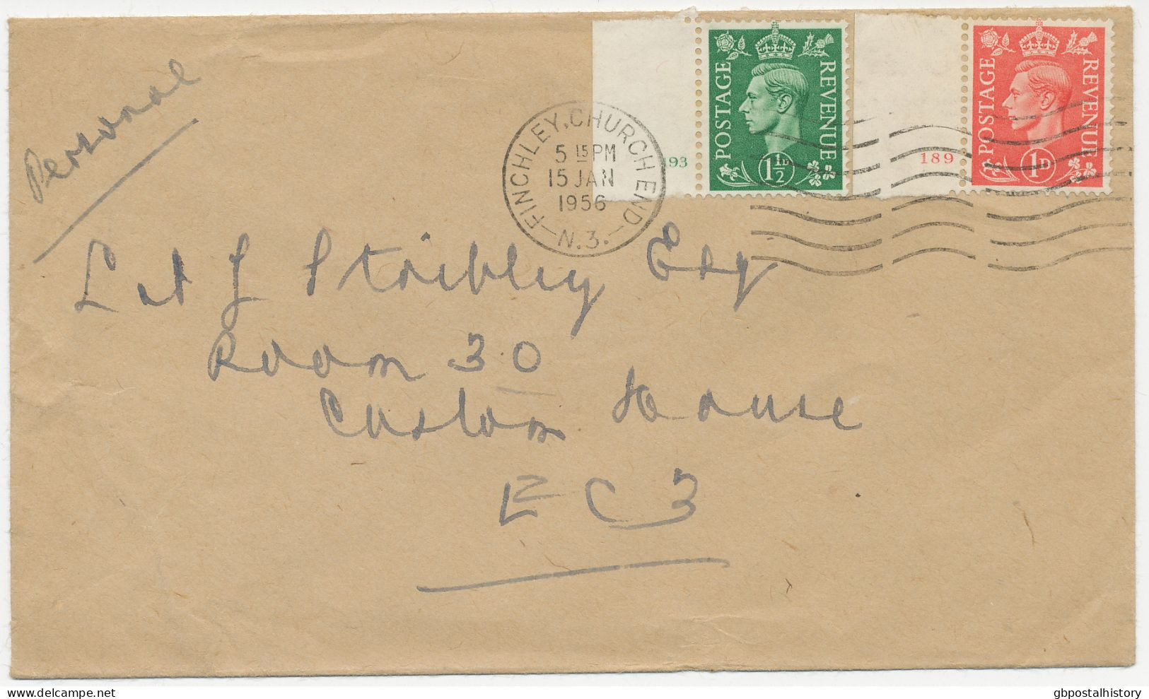 GB 1956, George VI 1d Light Red Marginal Item Without Control No. Cyl.-No. 189 No Dot And 1½d Matt Green Also Without A - Varietà, Errori & Curiosità