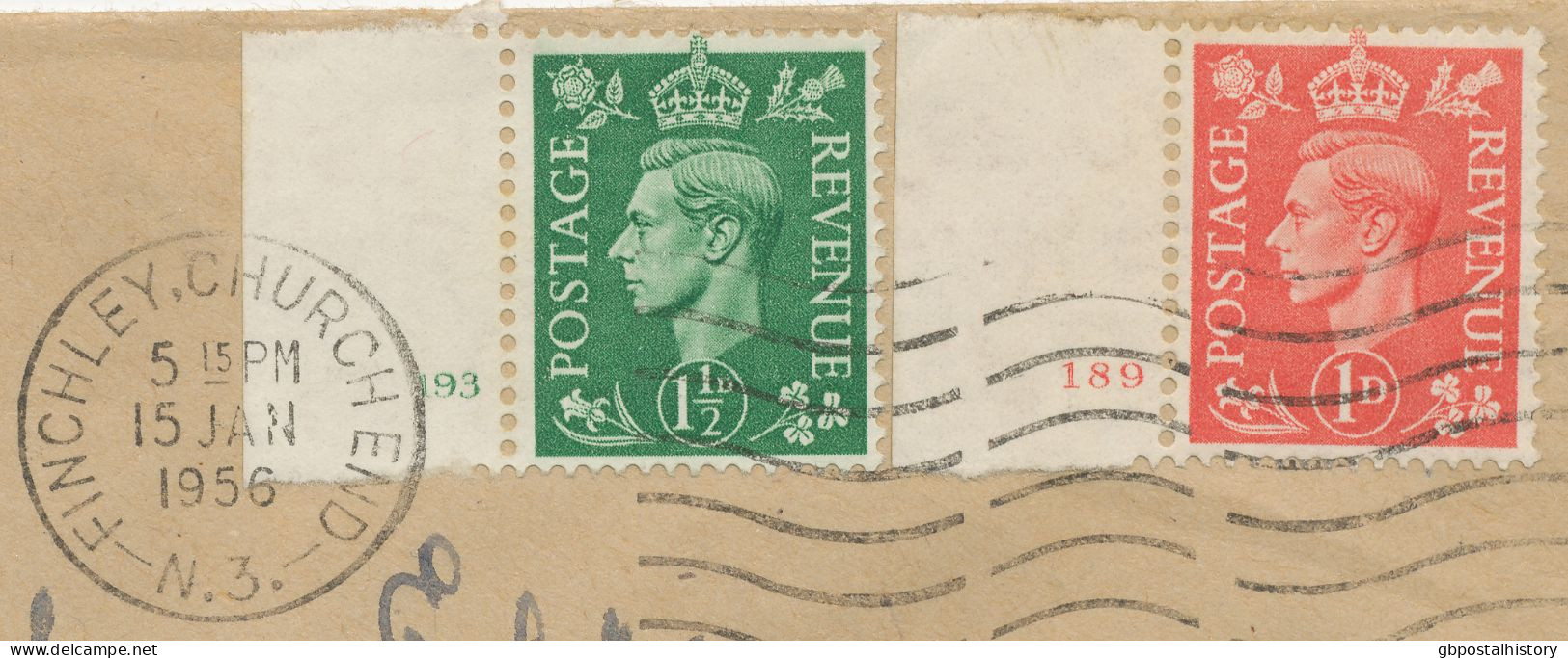 GB 1956, George VI 1d Light Red Marginal Item Without Control No. Cyl.-No. 189 No Dot And 1½d Matt Green Also Without A - Errors, Freaks & Oddities (EFOs