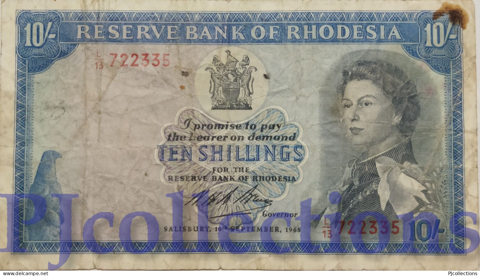 RHODESIA 10 SHILLINGS 1968 PICK 27b FINE+ - Rhodesien