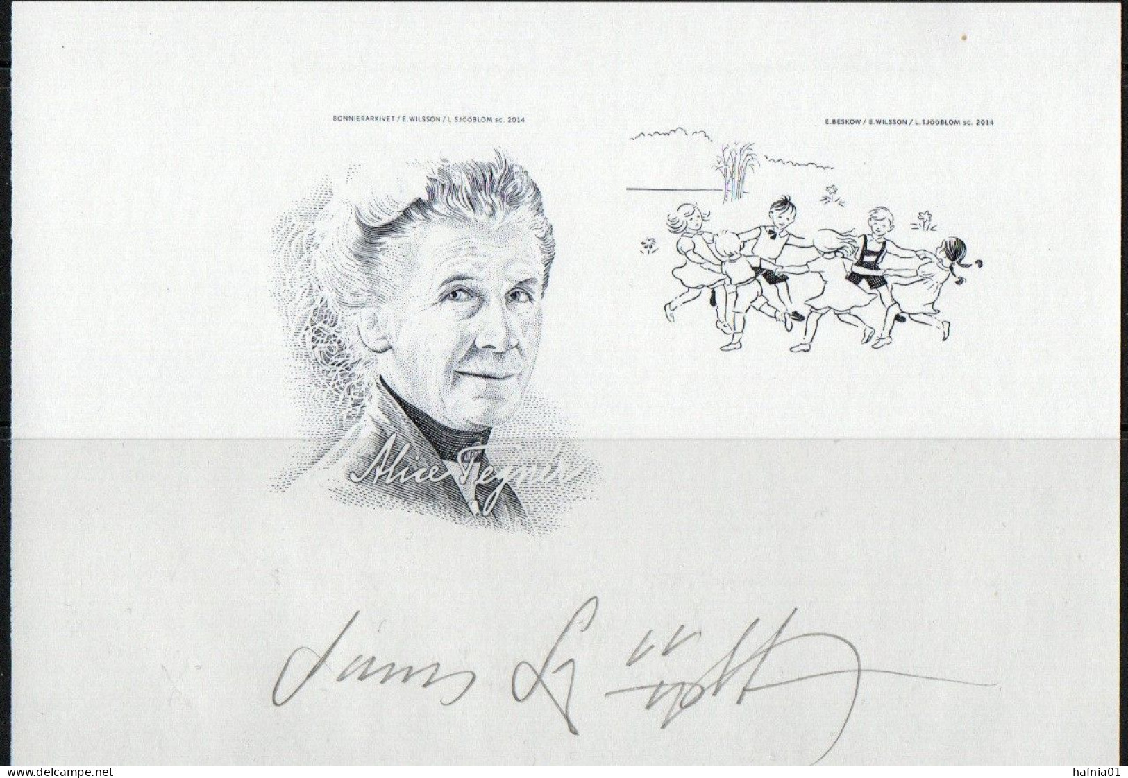 Lars Sjööblom. Sweden 2014. 100 Anniv Alice Tegnér. Michel 3021-3022 Blackprint. Signed. - Proeven & Herdrukken