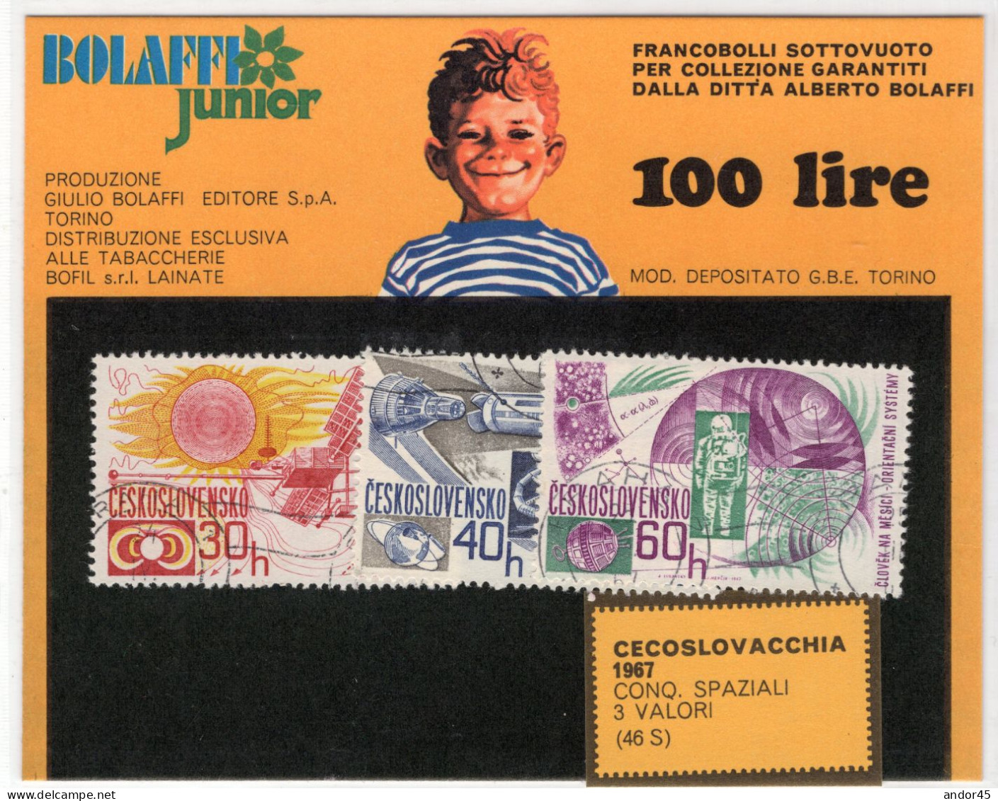 1967 CECOSLOVACCHIA  TRE VALORI USATI  (46 S)FRANCOBOLLI SOTTOVUOTO PER COLLEZIONE GARANTITI DALLA DITTA ALBERTO BOLAFFI - Lettres & Documents