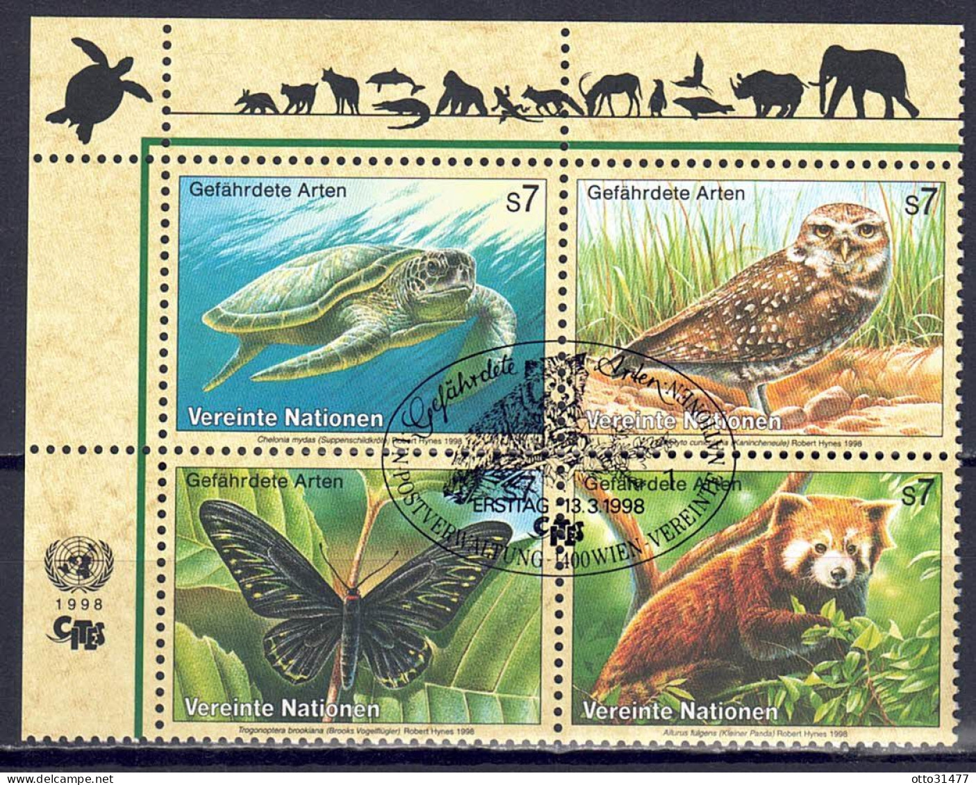 UNO Wien 1998 - Gefährdete Arten (VI) - Fauna, Nr. 248 - 251 Zd., Gestempelt / Used - Oblitérés