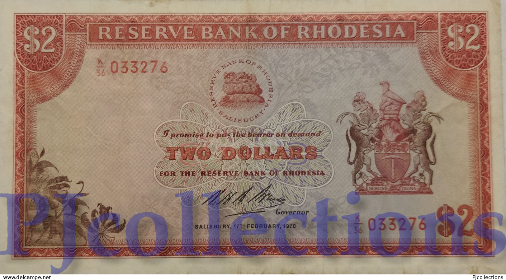 RHODESIA 2 DOLLARS 1970 PICK 31a VF+ - Rhodesia