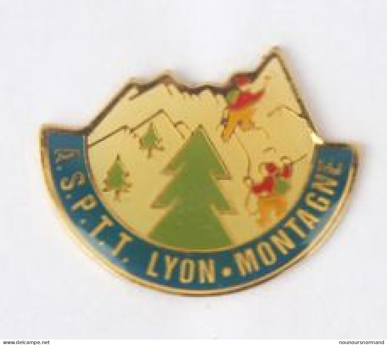 Pin's A.S.P.T.T. LYON MONTAGNE - Paysage De Montagne - Alpinistes - Stadium - N092 - Correo