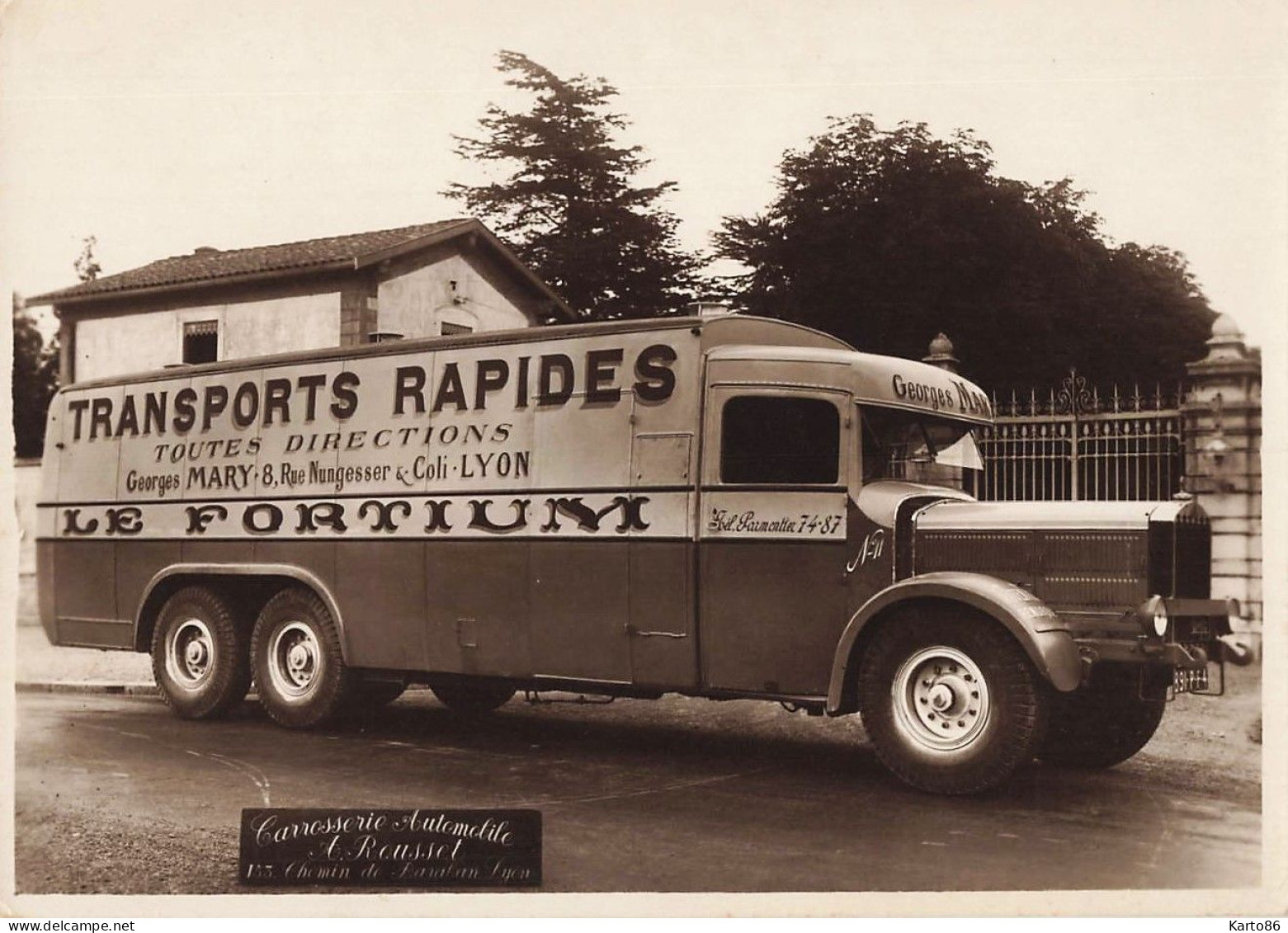 Lyon 8ème * RARE * Camion Transports G. MARY Rue Nungesser LE FORTIUM Marque Type ?* Carrosserie A. ROUSSET - Lyon 8