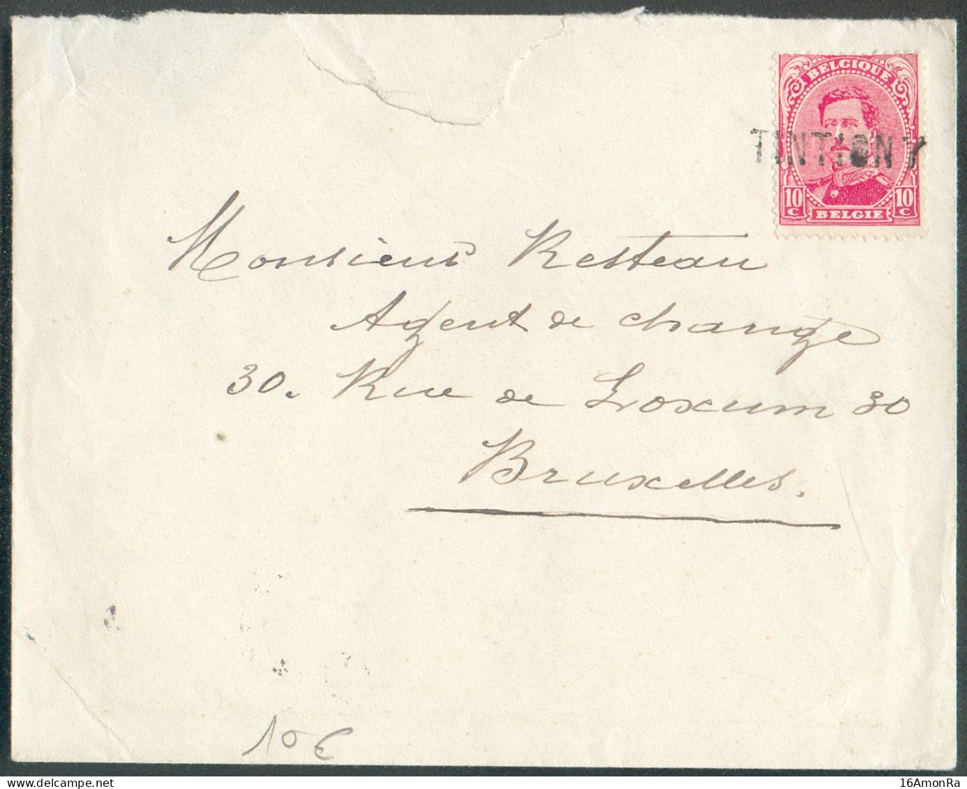 N°138 Annulé Par La Griffe De Fortune De TINTIGNY Sur Enveloppe Vers Bruxelles  - 21929 - Fortune Cancels (1919)