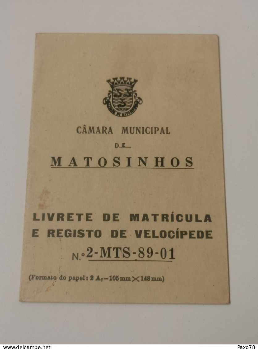 Livrete De Matricula Velocipede, Matosinhos 1990 - Covers & Documents