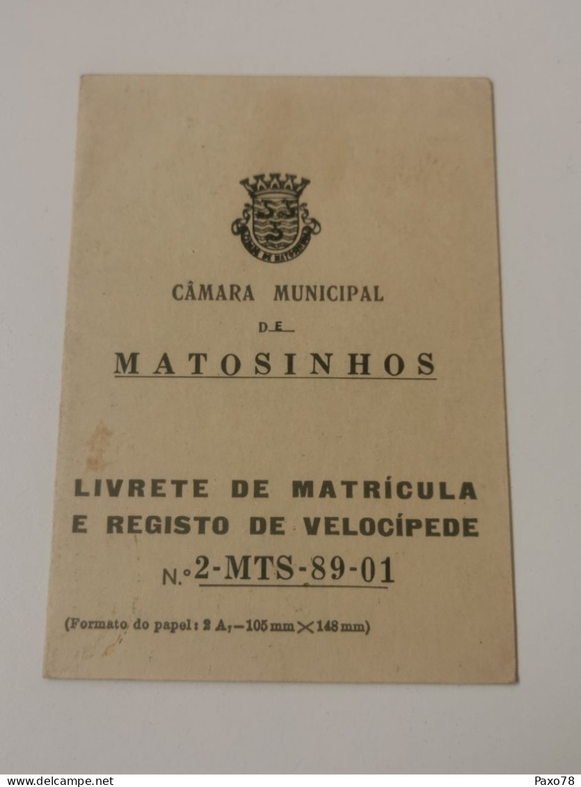 Livrete De Matricula Velocipede, Matosinhos 1990 - Cartas & Documentos