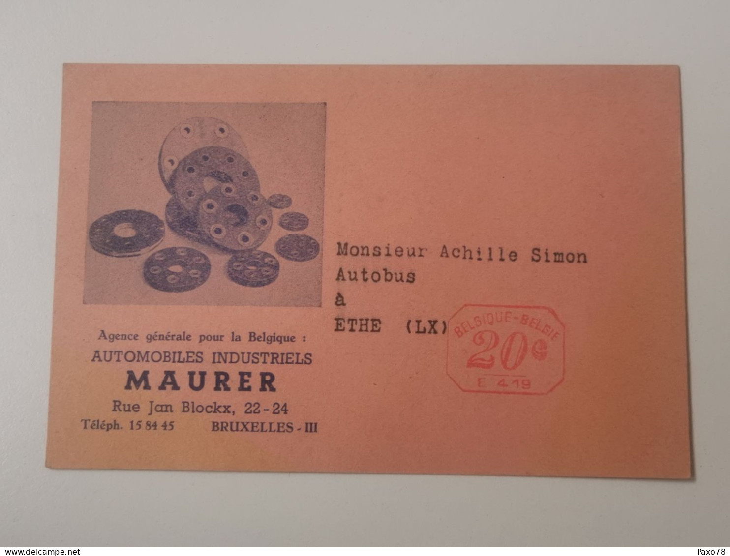 Carte Postale, Publicité, Automobiles Industriels Maurer, Bruxelles - Postcards 1909-1934