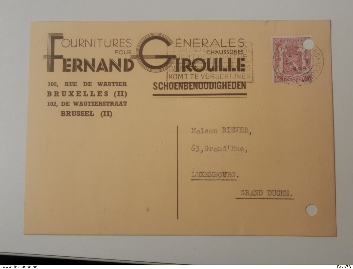 Carte Postale, Fournitures Fernand Giroulle 1948 - Postkarten 1934-1951