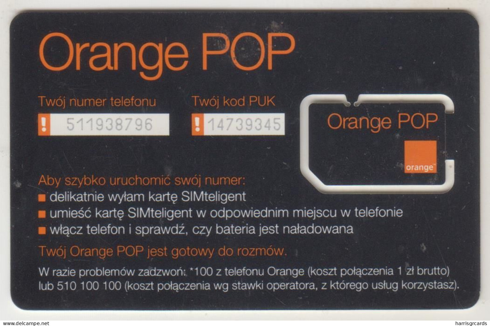 POLAND - Karta Simteligent, Orange GSM Card, Mint - Polonia