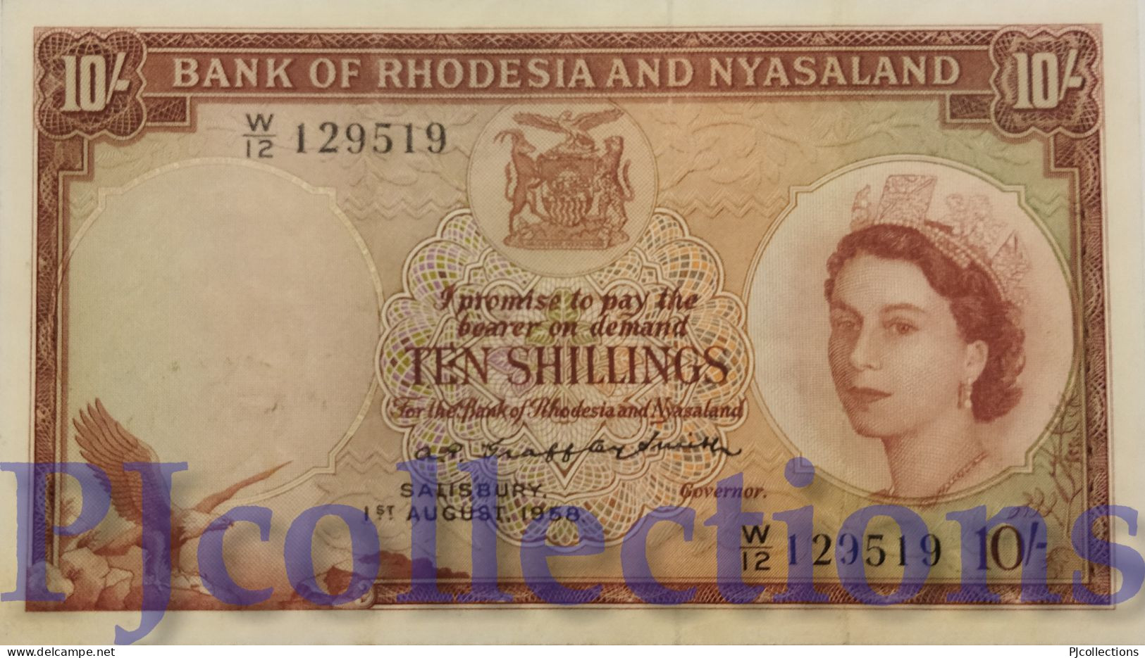 RHODESIA & NYASALAND 10 SHILLINGS 1958 PICK 20a XF+ RARE - Rhodesien