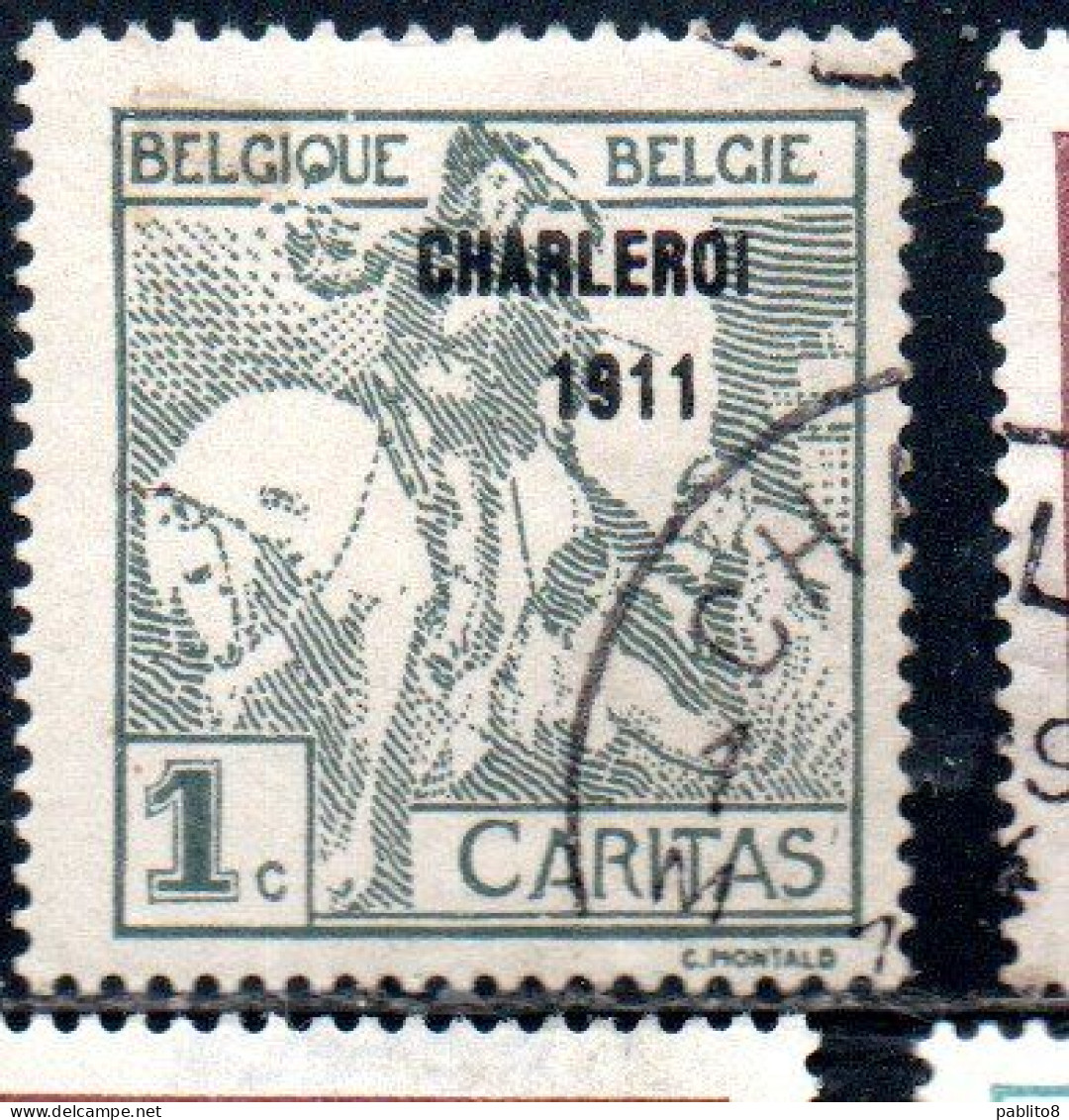 BELGIQUE BELGIE BELGIO BELGIUM OVERPRINTED 1911 CHARLEROY CHARITY CARITAS ST. MARTIN OF TOURS DIVIDING HIS CLOAK 1c USED - 1910-1911 Caritas