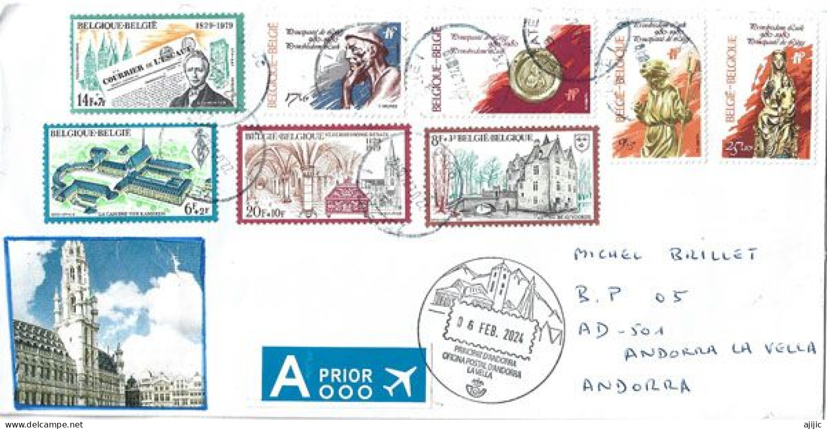 Belle Lettre De Belgique (2024) Adressée à Andorra, Avec Timbre à Date Arrivée Illustré Andorran - Storia Postale