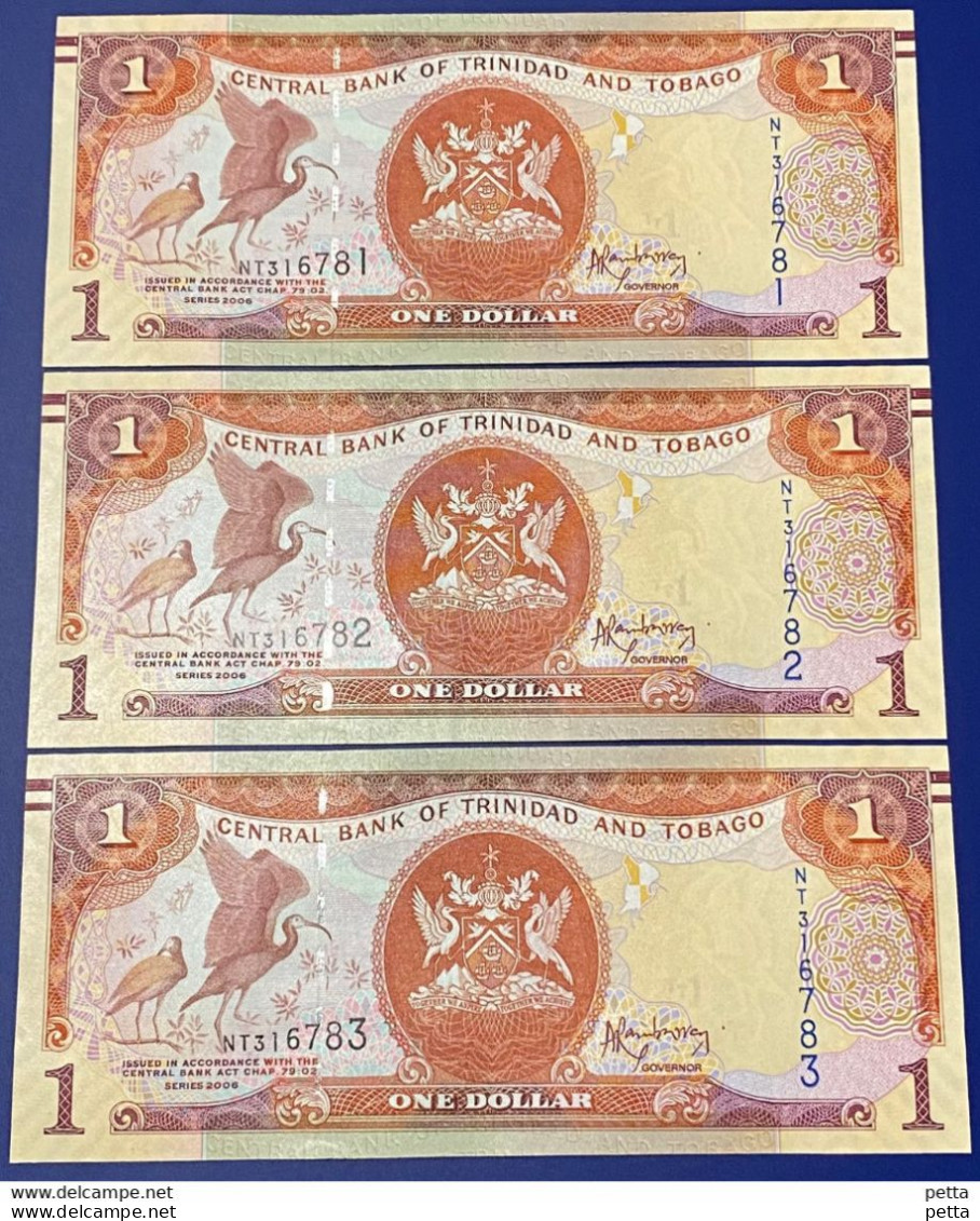 Lot De 3 Billets De 1$ Neuf UNC Numéros Qui Se Suivent …. Vendu En L’état - Trinité & Tobago