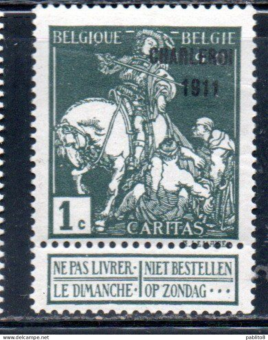 BELGIQUE BELGIE BELGIO BELGIUM 1911 CHARLEROY CHARITY CARITAS ST. MARTIN OF TOURS DIVIDING HIS CLOAK WITH A BEGGAR 1c MH - 1910-1911 Caritas