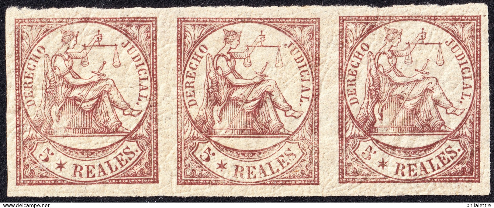 ESPAGNE / ESPANA - COLONIAS (serie Conjunta) 1865 Sello Fiscal "DERECHO JUDICIAL" Tira 3x 5R Castaño- Nuevo **/* - Cuba (1874-1898)