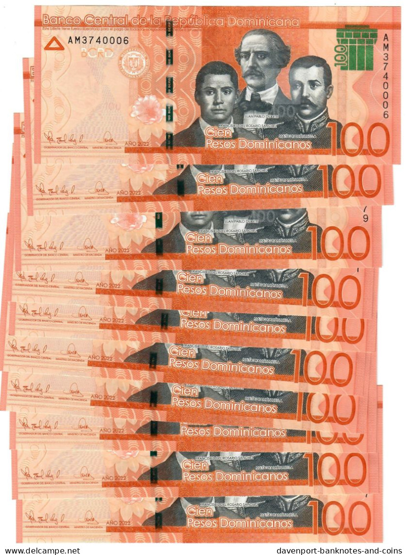 Dominican Republic 10x 100 Pesos 2022 UNC - Dominicaine