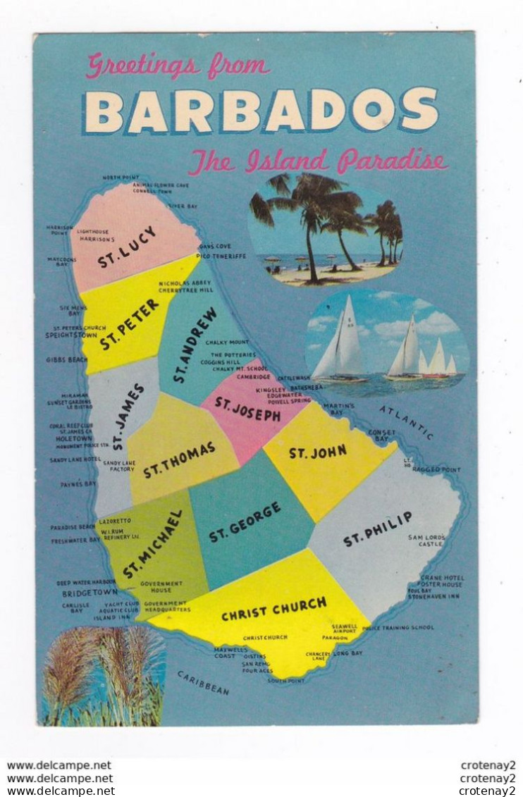 Barbades BARBADOS Plan The Sun Kissed Island Paradise En 1964 ST Lucy Peter John Christ Church VOIR DOS Et TIMBRES - Barbados