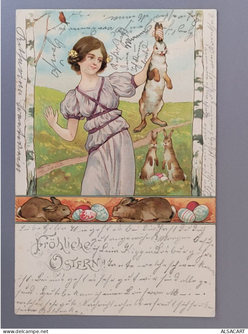 Fantaisie , Femme Et Lapin , Style Art Nouveau - Pâques