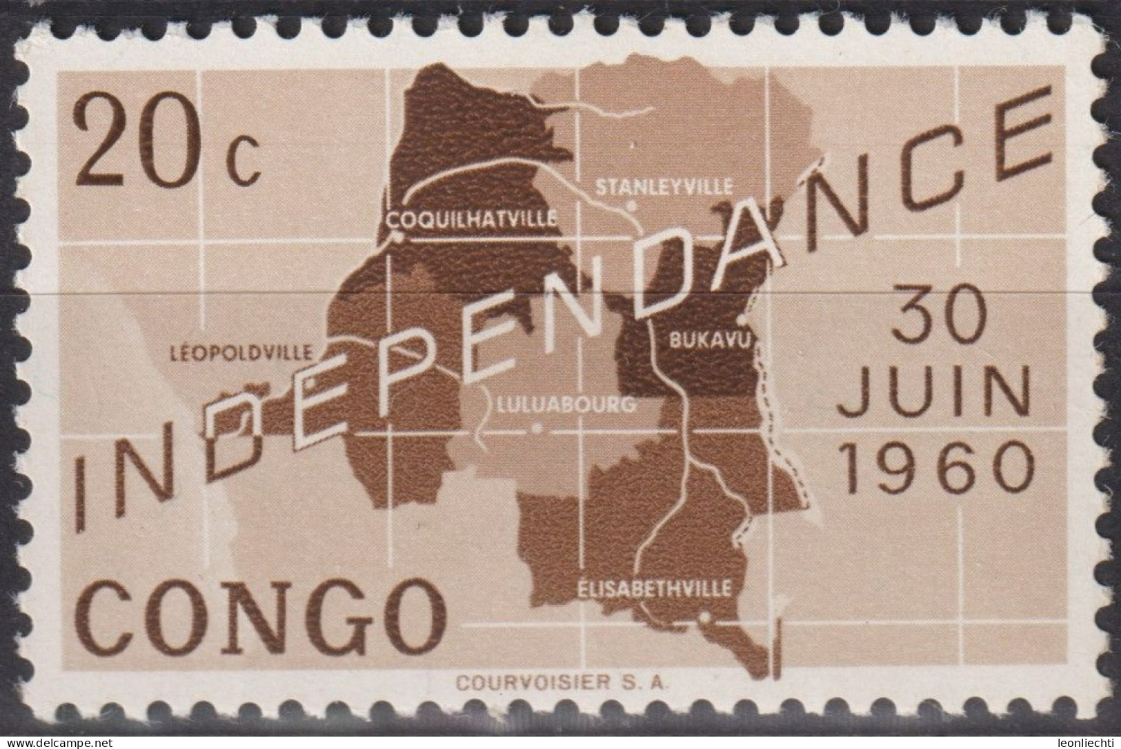 1960  Kongo - Kinshasa ** Mi:CD 1, Sn:CD 356, Yt:CD 372, Map Of Independent Republic Of Congo And Date '30 Juin 1960' - Nuevos