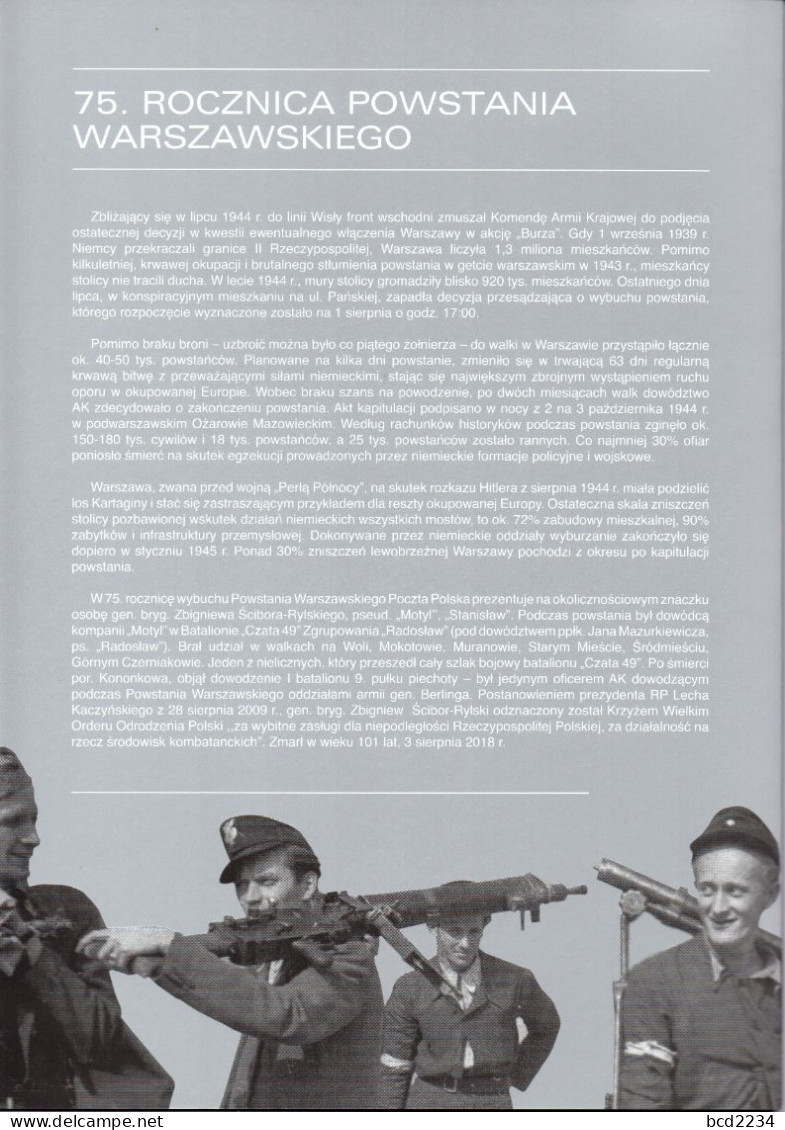 POLAND 2019 POST LIMITED EDITION FOLDER: 75TH ANNIVERSARY WW2 WARSAW UPRISING AGAINST NAZI GERMANY OCCUPATION JUDAICA MS - Briefe U. Dokumente