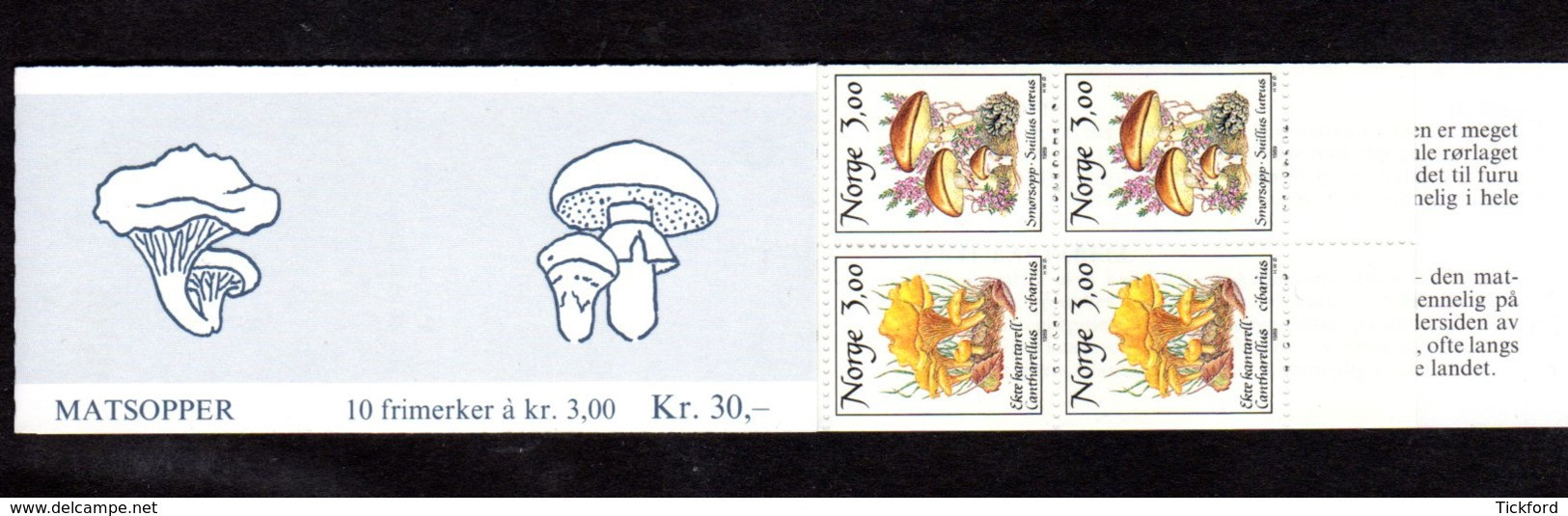 NORVEGE 1989 - CARNET Yvert C966 - Facit H73 - NEUF** MNH - Champignons (III), Mushroom - Markenheftchen