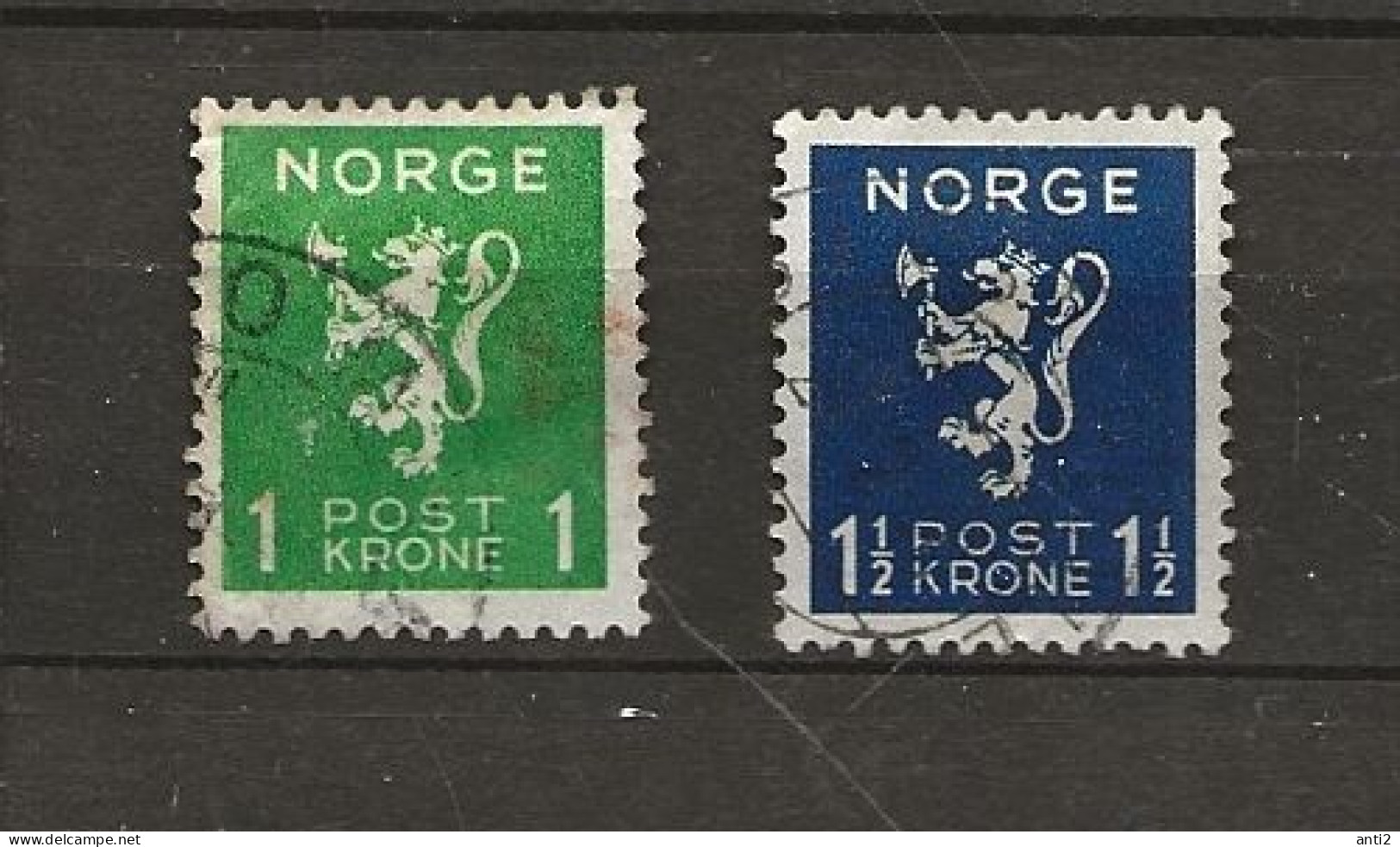 Norway 1940  Heraldic Lion, 1 Kr Green   1,50 Blue.  Mi 207-208  Cancelled(o) - Gebraucht