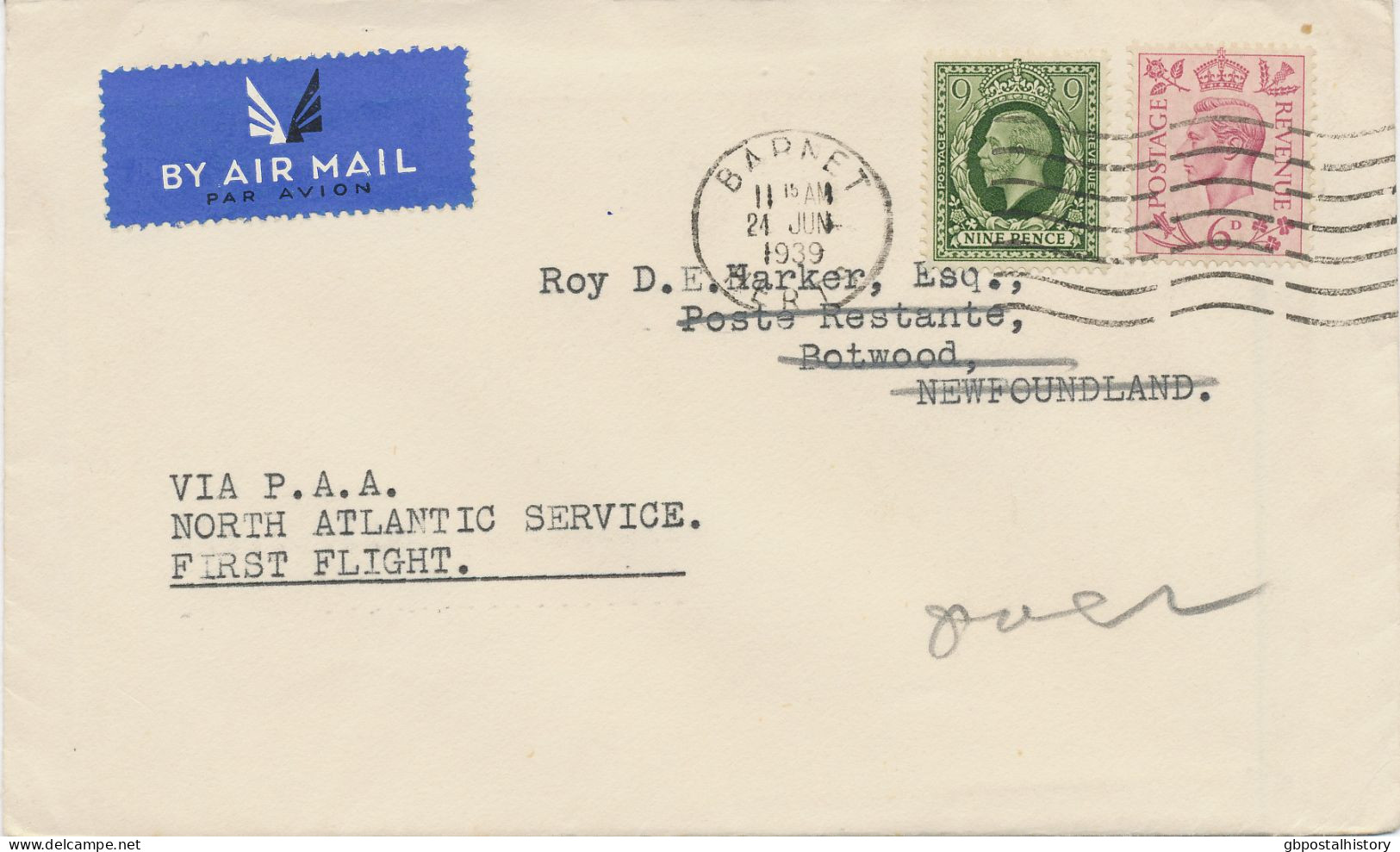 GB 30.6.1939, King George VI 6d And King George V 9d - Correct 1/3 Postage On Mixed Kings-franking - Superb First Flight - Entiers Postaux