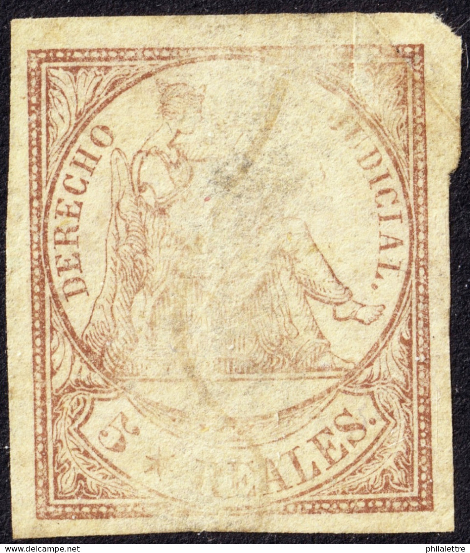 ESPAGNE / ESPANA - COLONIAS (serie Conjunta) 1865 Sello Fiscal "DERECHO JUDICIAL" 5R Castaño - Usado A Pluma - Defectos - Kuba (1874-1898)