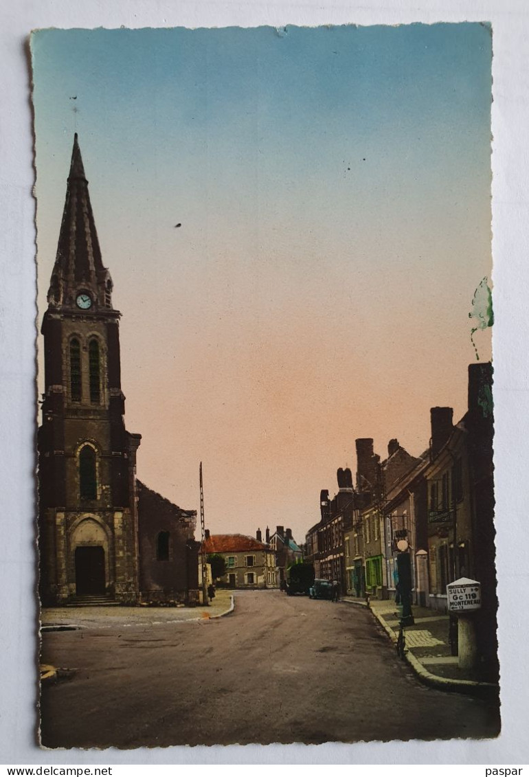 OUZOUER Sur LOIRE - L'église Et La Rue Principale - Ed. Riand - Circulée 1949 - Ouzouer Sur Loire