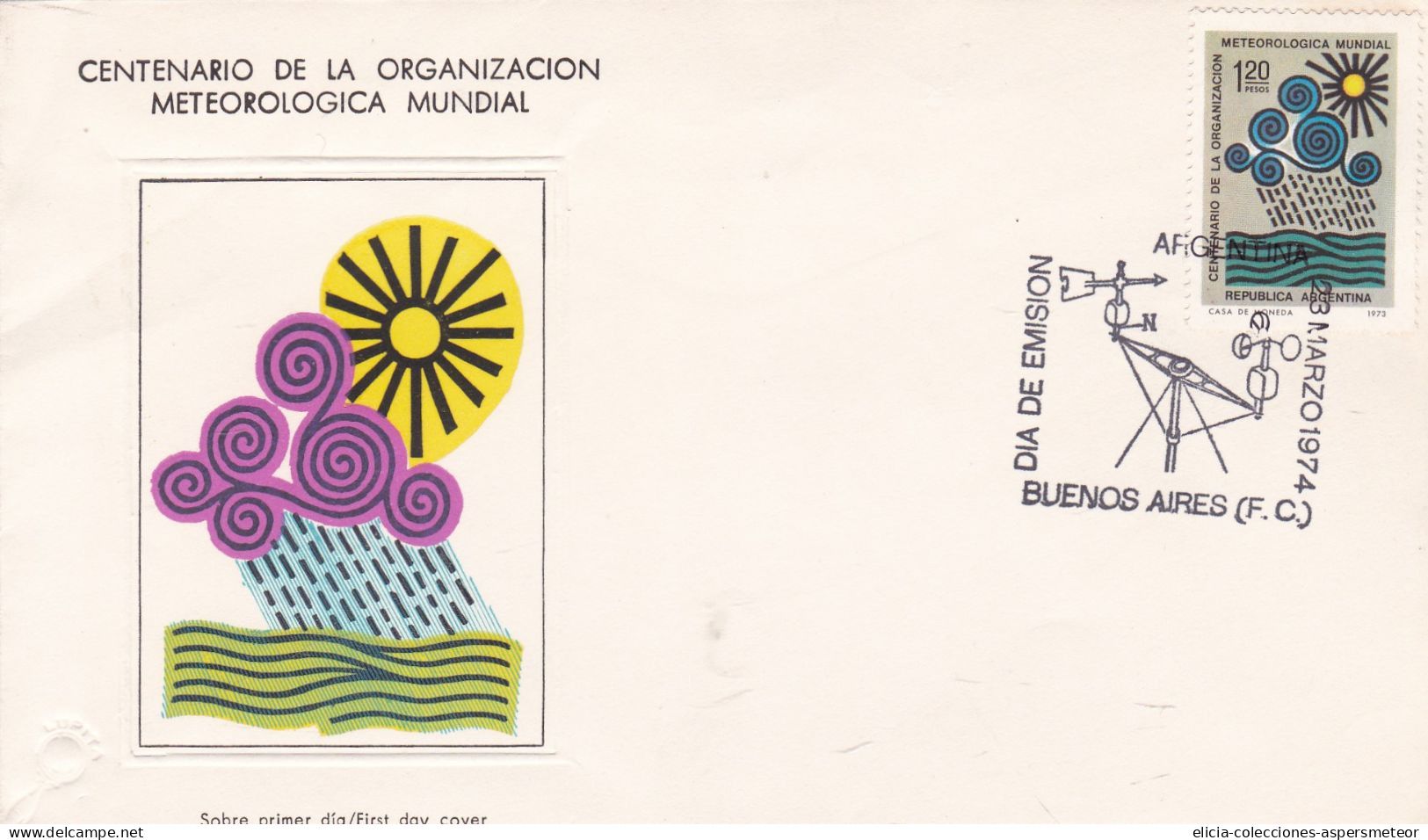 Argentina - 1974 - FDC - Centenary Of The World Meteorological Organization - Caja 30 - FDC