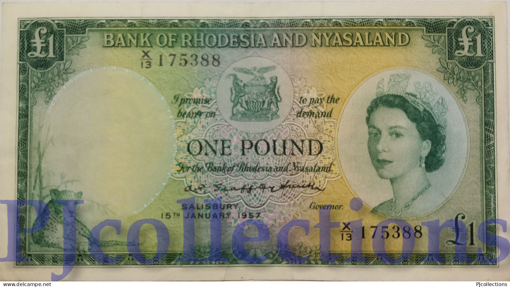 RHODESIA & NYASALAND 1 POUND 1957 PICK 21a XF - Rhodesia