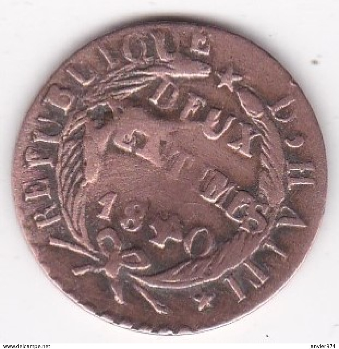 Haïti . 2 Centimes 1840 An 37 , Fautée "4" à L'envers De 1840, En Cuivre, KM# A22 - Haití