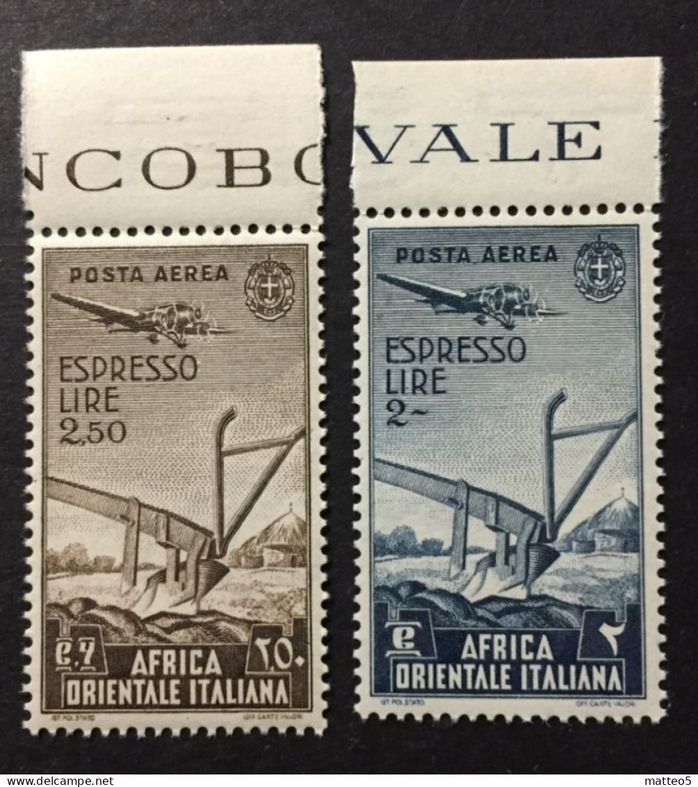 1938 - Africa Orientale Italiana - Espresso Lire 2 + 2,50  - Posta Aerea - Nuovi - A1 - Italian Eastern Africa