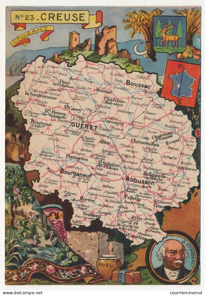 CPSM - CREUSE - Carte Du Département De La Creuse - Blondel La Rougery édit. - 1945 - Other & Unclassified