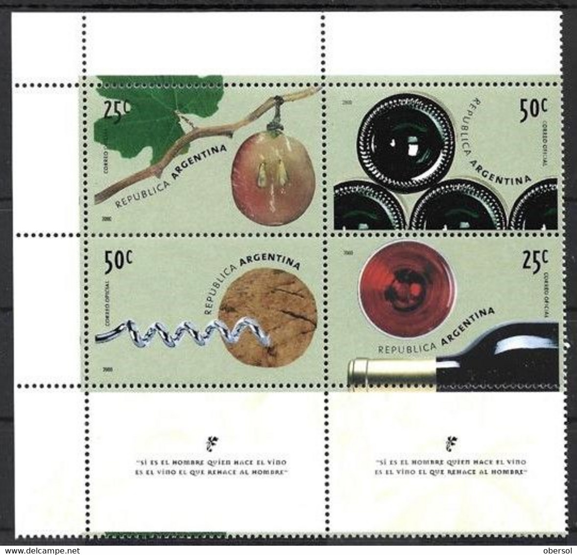 Argentina 2000 Wines Grapes Complete Set With Cinderellas MNH - Neufs