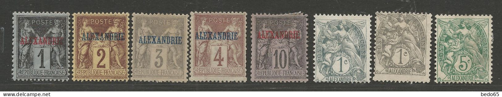 ALEXANDRRIE N° 1 NEUF* / N° 2/3/4/8/19/19a/23 (*) AVEC OU TRACE DE CHARNIERE  / Cote 109€ - Neufs