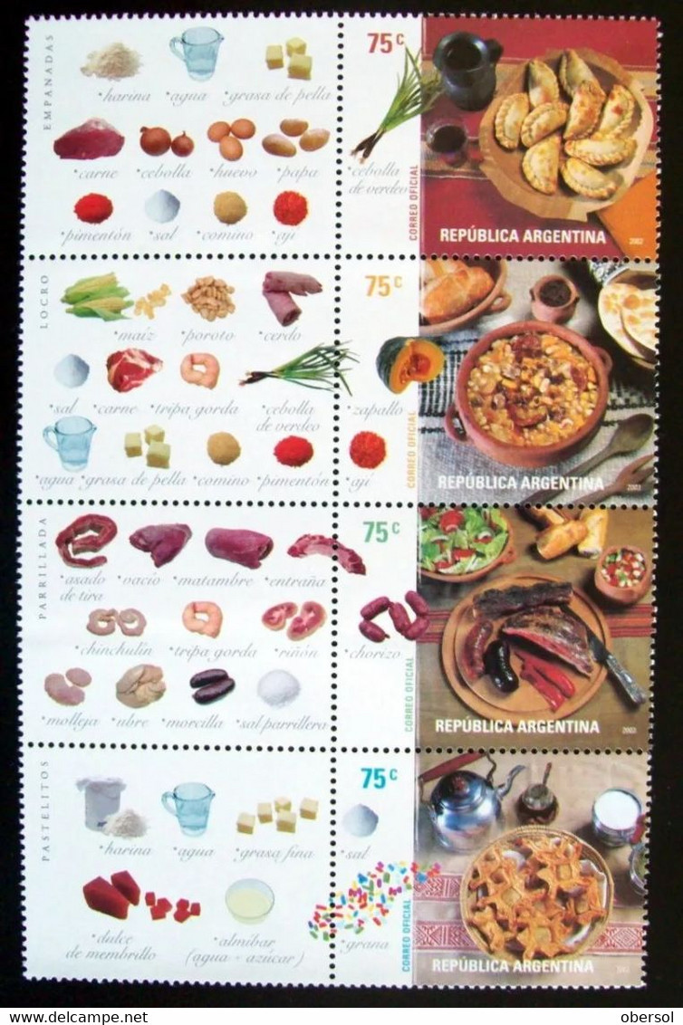 Argentina 2003 Typical Food Complete Set MNH With Cinderellas - Unused Stamps