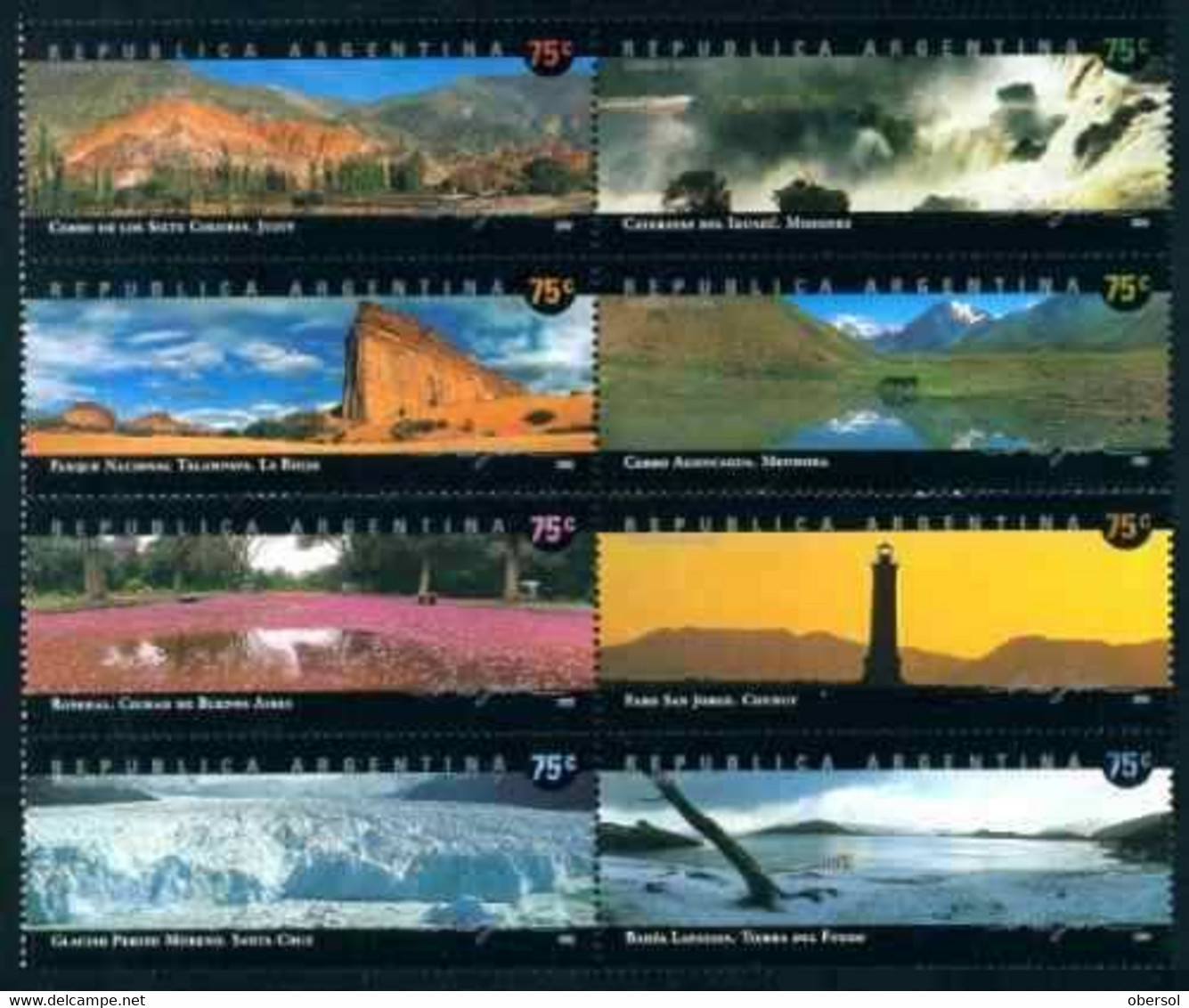 Argentina 2002 Landscapes Complete Set Of 8 Values MNH - Neufs