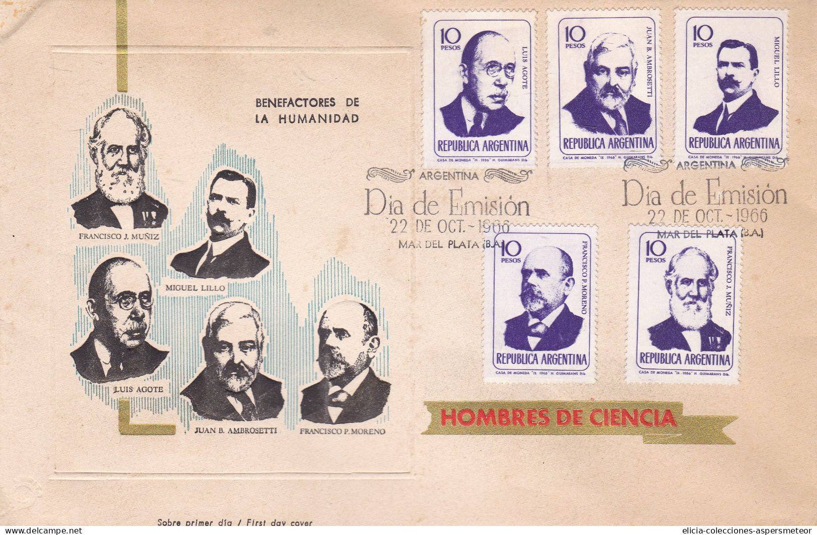 Argentina - 1966 - FDC - Benefactors Of Humanity - Men Of Science - Conmemorative Envelope -  Caja 30 - FDC