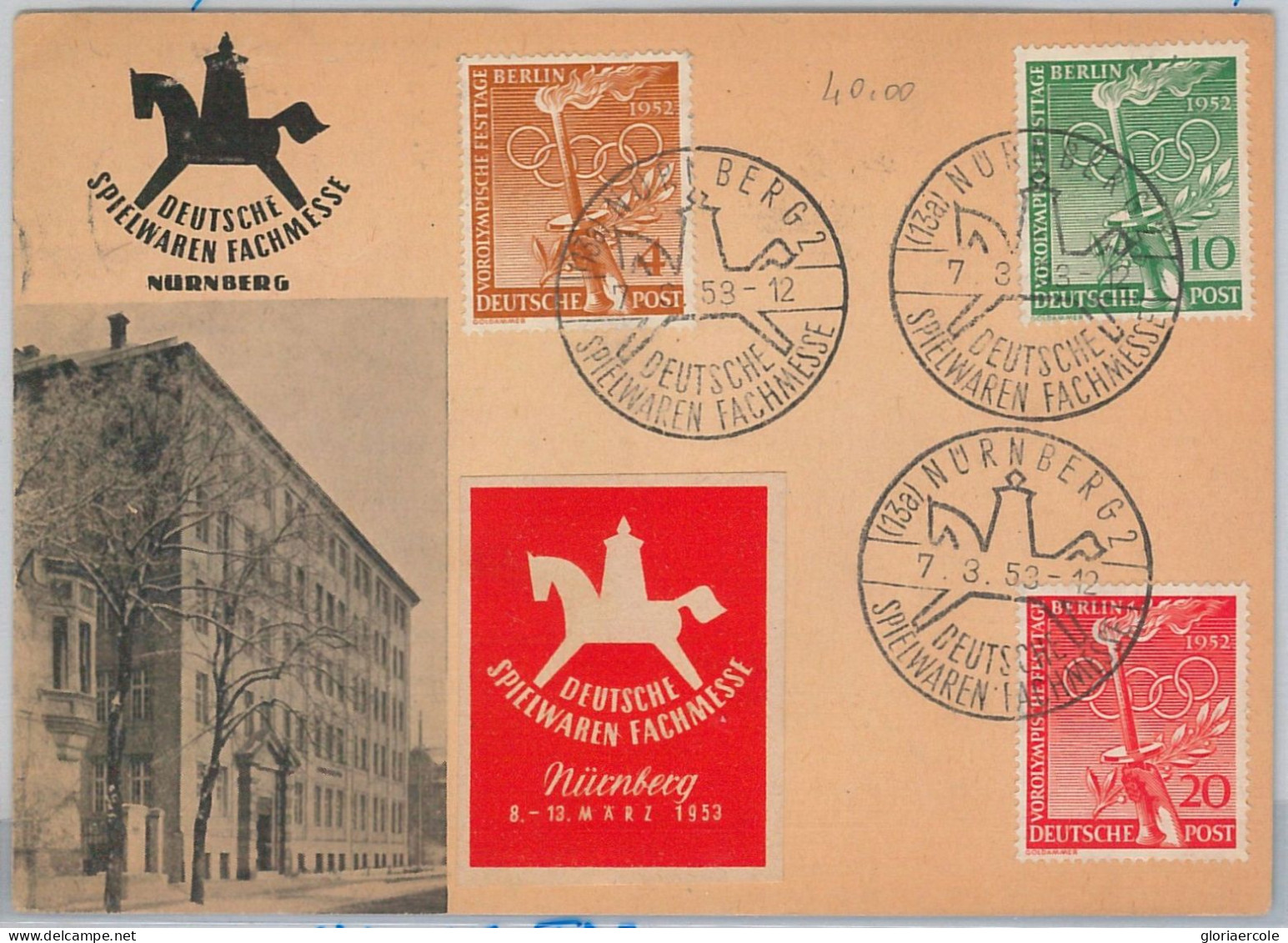 50067 - GERMANY Berlin - POSTAL HISTORY - Special POSTCARD 1953 OLYMPICS - Ete 1952: Helsinki