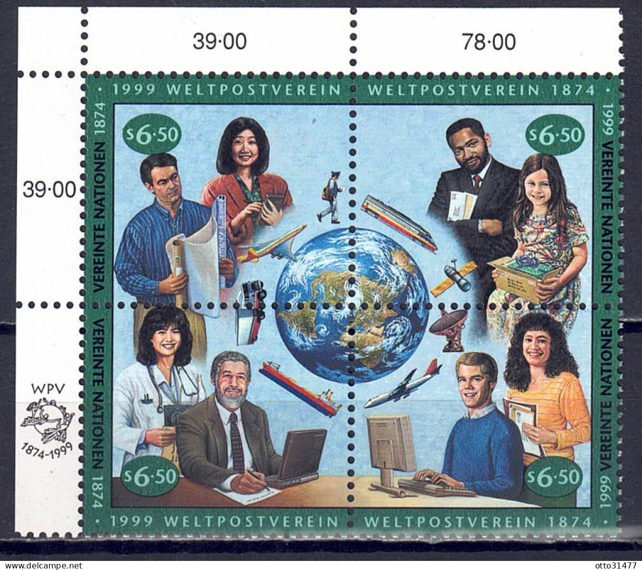 UNO Wien 1999 - 125 Jahre UPU, Nr. 294 - 297 Zd., Postfrisch ** / MNH - Ungebraucht