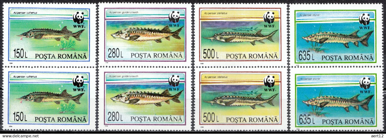 1994, Romania, World Wildlife Fund, Animals, Environment Protection, Fishes, W.W.F., WWF 2 Series, MNH(**), LPMP 5034-37 - Ongebruikt