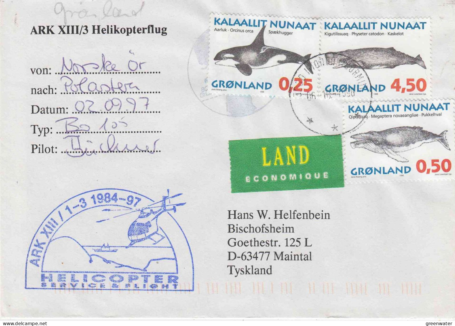 Greenland Heli Flight Norske Or To Polarstern 02.09.1997 (JS151) - Polar Flights