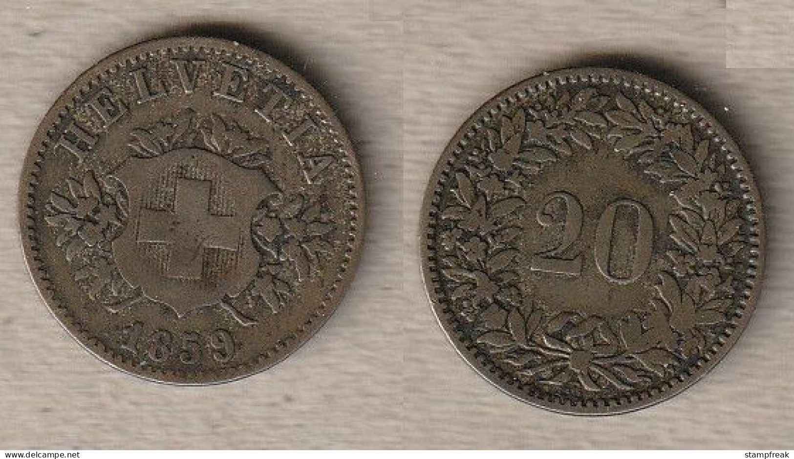 02136) Schweiz 20 Rappen 1859 --- Wappen --- - 20 Rappen