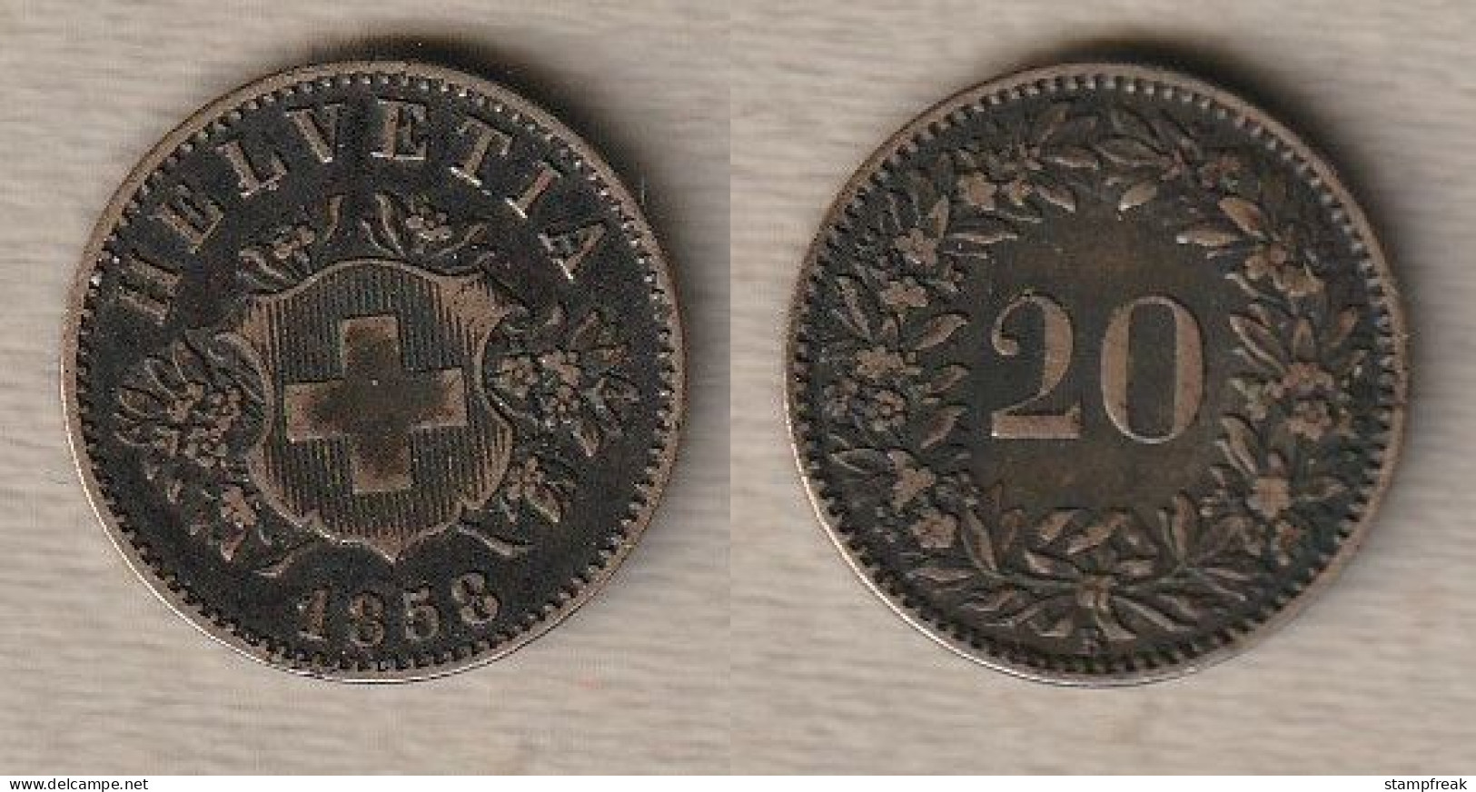 02141) Schweiz 20 Rappen 1858 --- Wappen --- - 20 Rappen